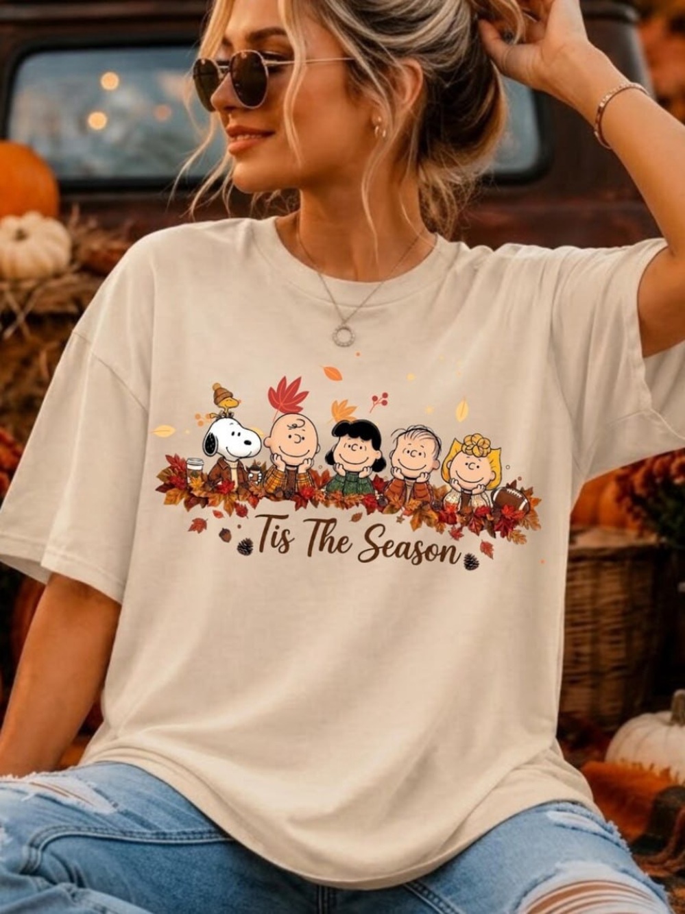 Cream Tee with Peanuts Tis The Season Fall Graphic